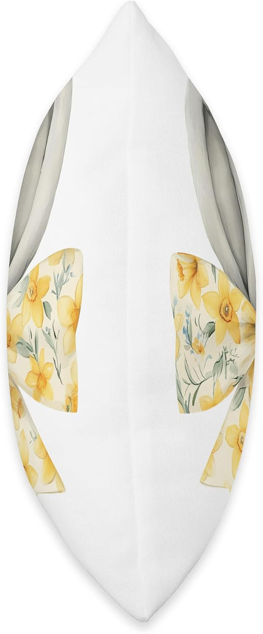 Easter Bunny Coquette Bow Yellow Daffodil Spring Rabbit Ears Throw Pillow