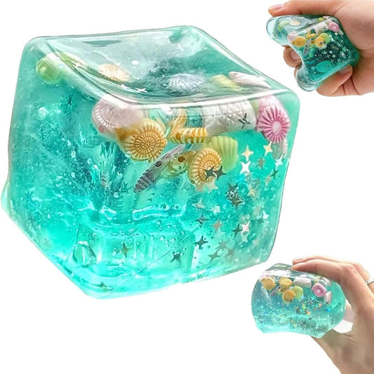 Squishy Stress Cube, Slow Rising Sensory Fidget Toys for Anxiety, Green | Soft Squishy Squeeze Toys with Shells, Calm Anxiety, Portable, Safe TPR Material, for Office, Home or Travel, 1.97Inch