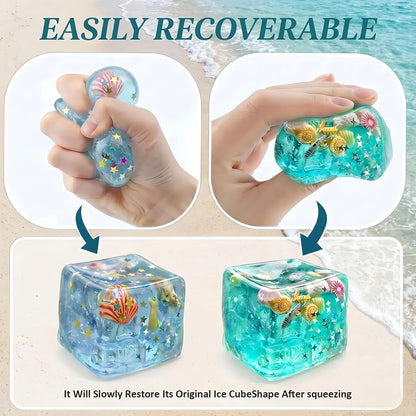 Squishy Stress Cube, Slow Rising Sensory Fidget Toys for Anxiety, Green | Soft Squishy Squeeze Toys with Shells, Calm Anxiety, Portable, Safe TPR Material, for Office, Home or Travel, 1.97Inch