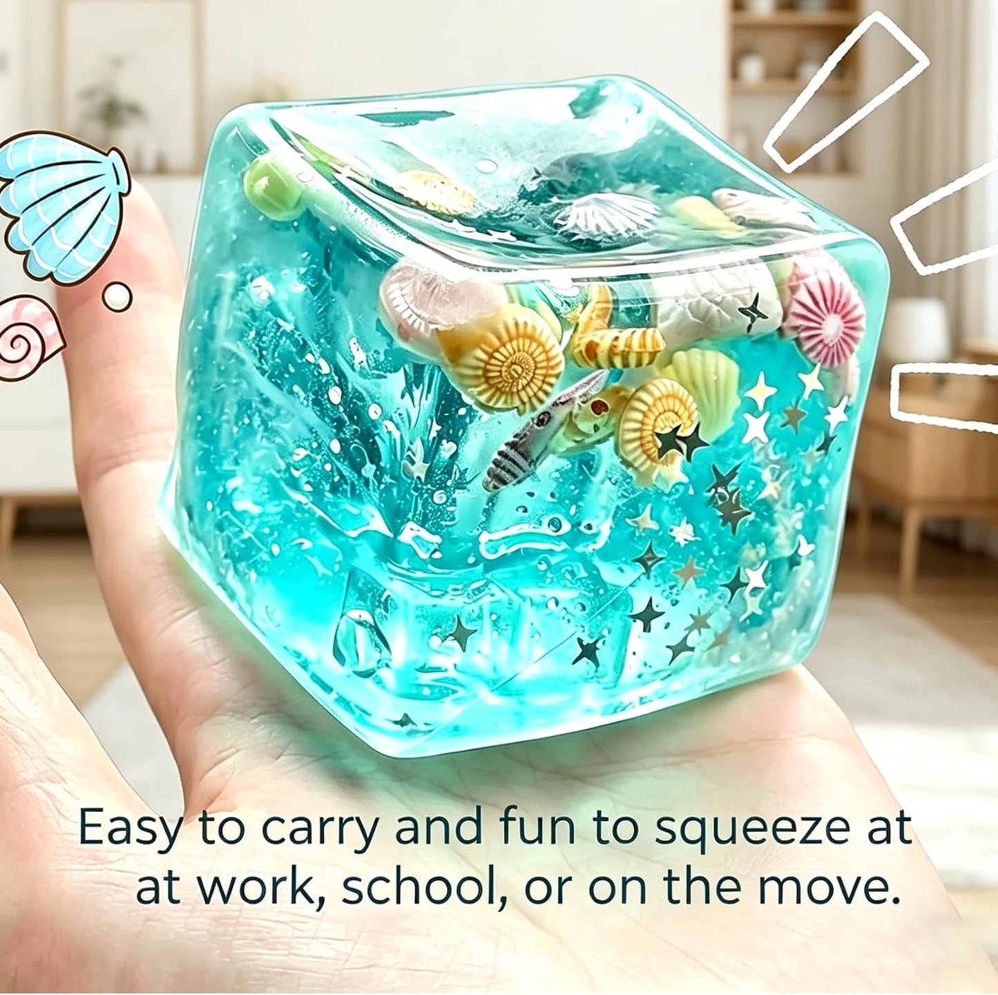 Squishy Stress Cube, Slow Rising Sensory Fidget Toys for Anxiety, Green | Soft Squishy Squeeze Toys with Shells, Calm Anxiety, Portable, Safe TPR Material, for Office, Home or Travel, 1.97Inch