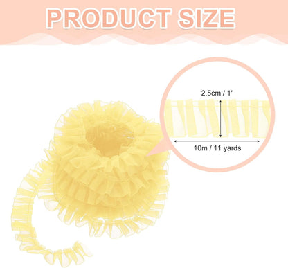 uxcell 11 Yards Ruffle Lace Trim Ribbon, 1" Width, Polyester, Light Yellow, Classic, Formal, Floral Pattern, Perfect for DIY Crafts, Clothing, Home Decoration