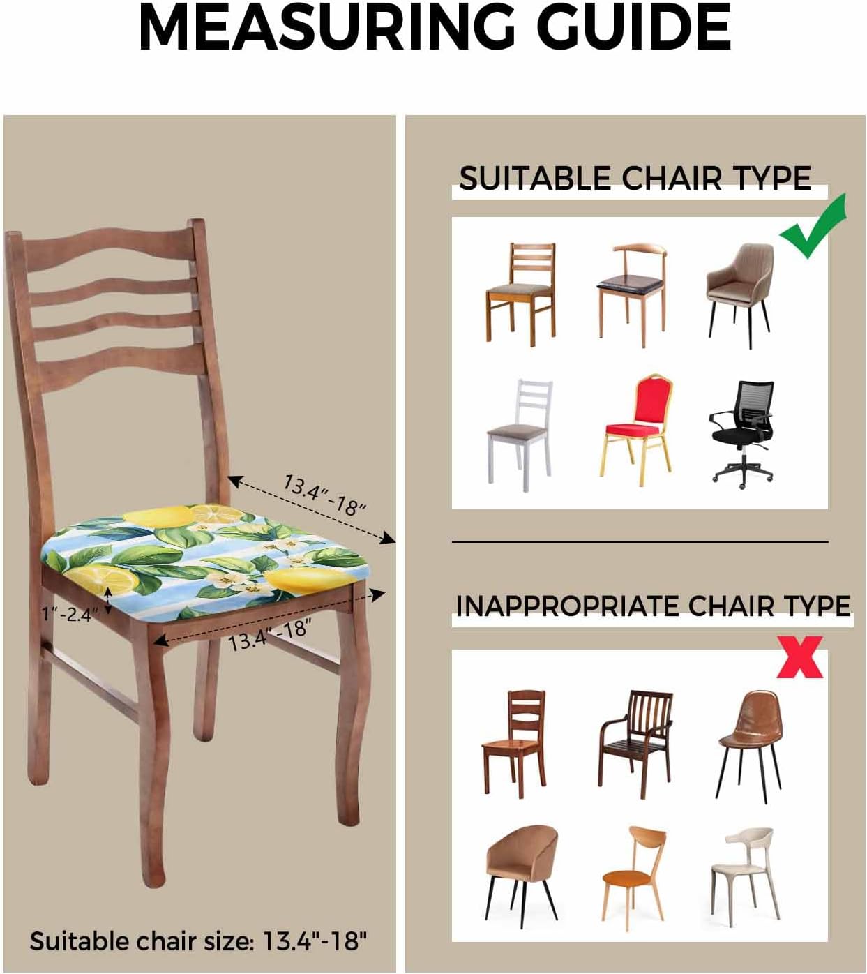 Savannan Dining Room Chair Seat Covers Set of 4 Summer Lemon Yellow Removable Stretch Chair Seat Cushion Slipcovers Protector for Holiday Party Festival Decoration, Green Leaf Blue Stripes