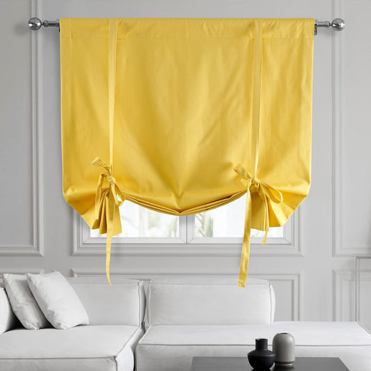 HPD Half Price Drapes Solid Cotton Room Darkening Tie Up Curtains for Windows Roll Up Balloon Curtain for Living Room, Kitchen 46 X 63 (1 Panel), Mustard Yellow