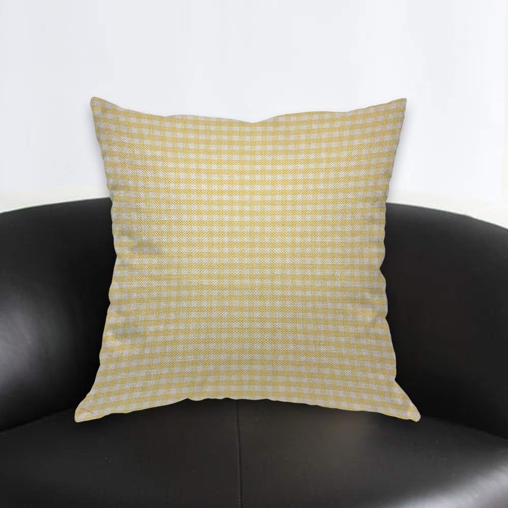 AOYEGO Gingham Yellow White Plaid Checkered Throw Pillow Cover Mesh Grid Tartan Lattice Line Striped Classic Pillow Case 18x18 Inch Decorative Men Women Room Cushion Cover for Home Couch Bed