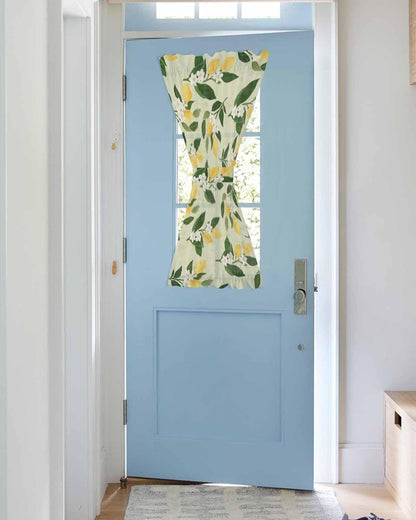 Lemons Leaves French Door Curtain, Summer Fruits Floral Botanical Yellow 25W X 40L Sheer Door Curtains for Doors Windows, Rod Pocket Sidelight Curtains for Front Sliding Doors with Tieback