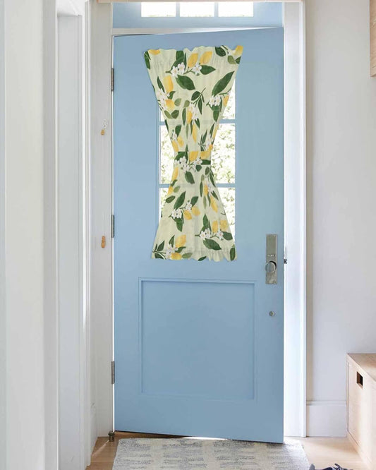 Lemons Leaves French Door Curtain, Summer Fruits Floral Botanical Yellow 25W X 40L Sheer Door Curtains for Doors Windows, Rod Pocket Sidelight Curtains for Front Sliding Doors with Tieback