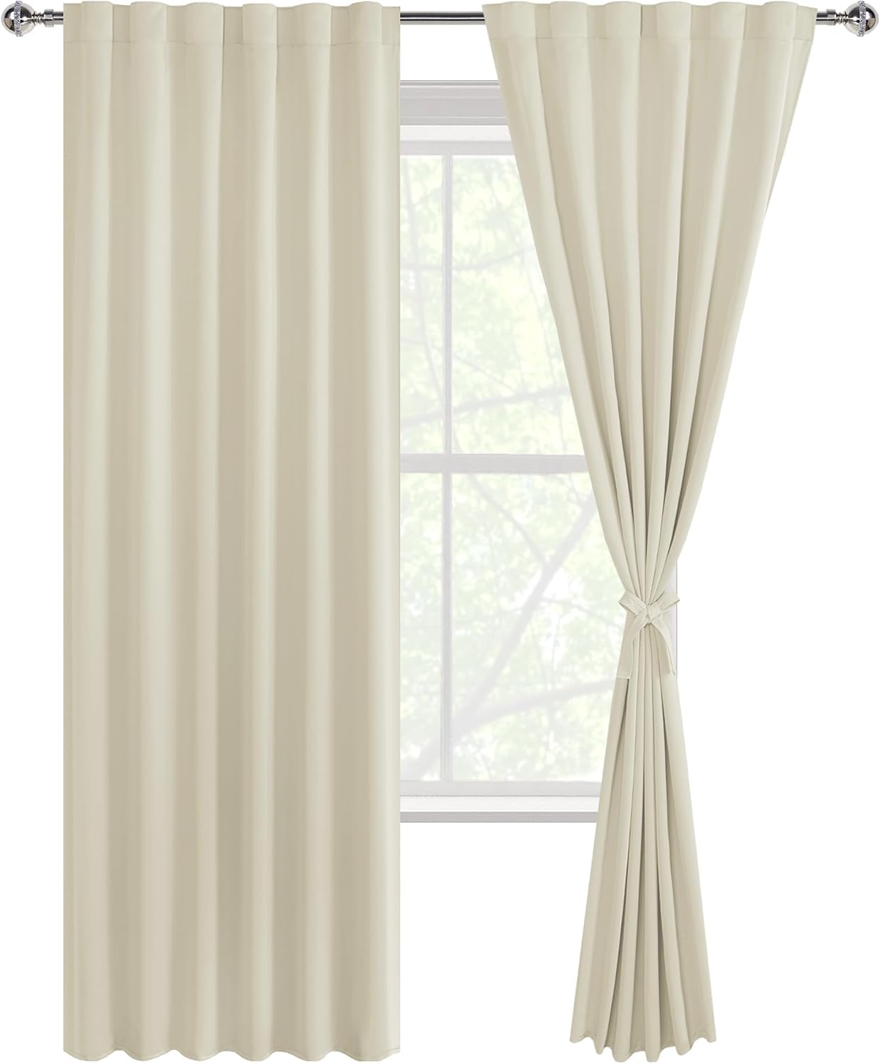 DWCN Cream Yellow Back Tab Curtains 84 inches Long for Living Room - Room Darkening Tieable Thermal Insulated Light Blocking Window Treatment Panels for Bedroom, 52 x 84 Inch, 2 Panels, Cream Yellow