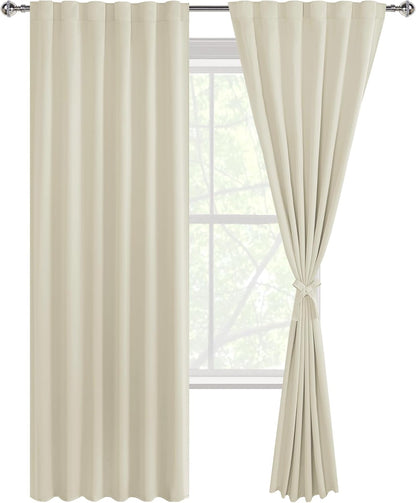 DWCN Cream Yellow Back Tab Curtains 84 inches Long for Living Room - Room Darkening Tieable Thermal Insulated Light Blocking Window Treatment Panels for Bedroom, 52 x 84 Inch, 2 Panels, Cream Yellow