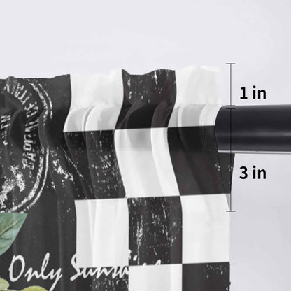 Summer Lemon Sheer Curtain 18 Inch Long Farm Plant Floral Leaf Black White Plaid Retro Light Filtering Rod Pocket Voile Curtain Valance for Bedroom Kitchen Cafe Window 54" W x 18" L