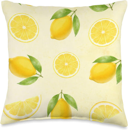 Lemon Citrus Watercolor Aesthetic Summer Cute Girly Throw Pillow