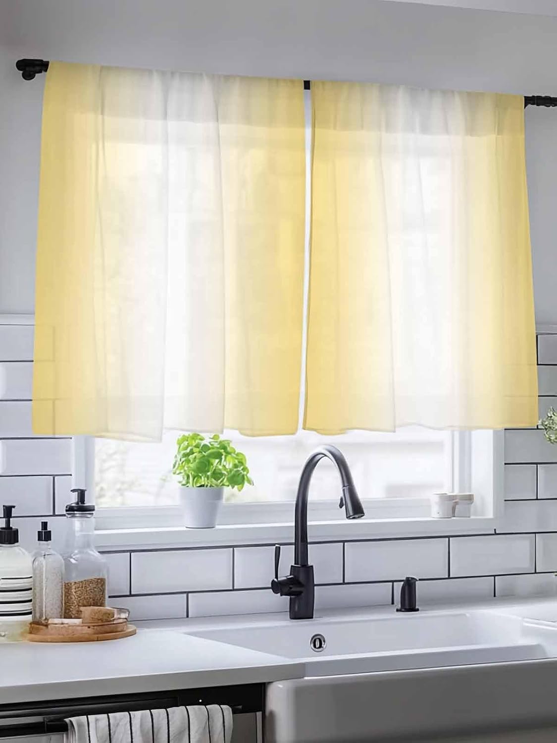 Yukro Ombre Sheer Curtains 45 inches Long for Living Room Bedroom 1 Panel Lemon Yellow and White Gradient Light Filtering Window Curtain Rod Pocket Sliding Door Curtains Voile Drapes 52Wx45L
