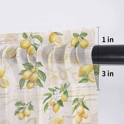 Yellow Lemons Valance Curtains for Kitchen/Living Room/Bathroom/Bedroom Window, Summer Botanical Fruit Leaves Country Rod Pocket Small Topper Half Short Window Curtains Voile Sheer Scarf, 54"x18"