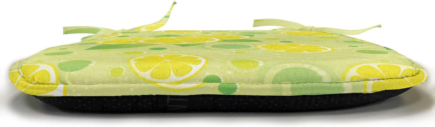 Lunarable Vintage Chair Seating Cushion, Lemon Lime Pattern in Retro Vintage Style Citrus Fruit Circles Natural Image, Anti-Slip Seat Padding for Kitchen & Patio, 16"x16", Yellow Green