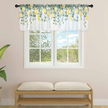 Country Sheer Curtain 18 Inch Long Yellow Lemon Fruit Farm Light Filtering Rod Pocket Voile Curtain Valance for Bedroom Kitchen Cafe Window 54" W x 18" L
