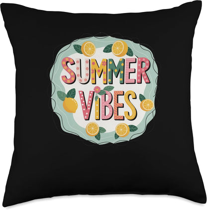 Summer Vibes Citrus Lemon Sunshine Fun Throw Pillow