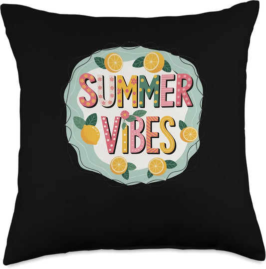 Summer Vibes Citrus Lemon Sunshine Fun Throw Pillow