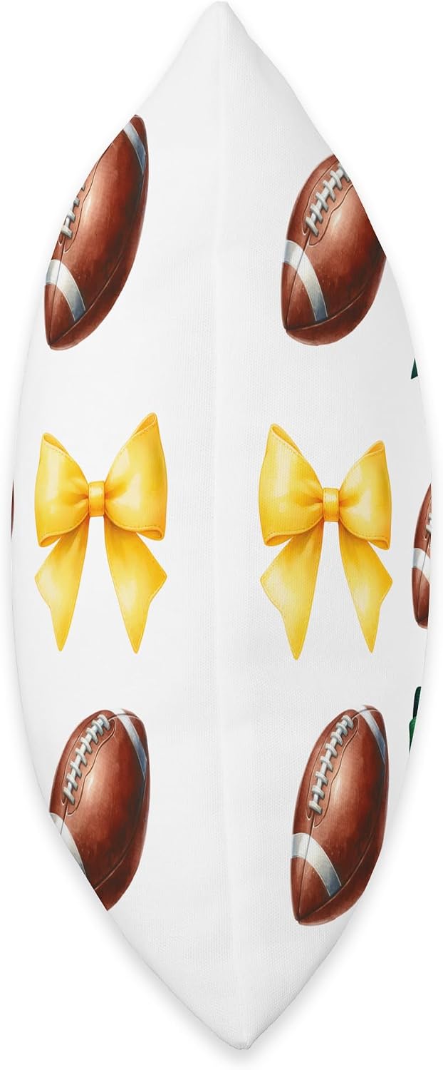 Green & Yellow Gold Footballs & Bows Fall Football Season Throw Pillow