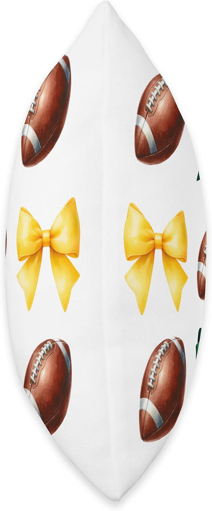 Green & Yellow Gold Footballs & Bows Fall Football Season Throw Pillow