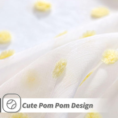 MYSKY HOME Pom Pom Sheer Curtains Rod Pocket Voile Sheer Drapes Window Curtains, 52"W x 72"L (Pack of 2), Yellow Pom Pom, Modern, All Season, Bedroom, Living Room, Nursery Room