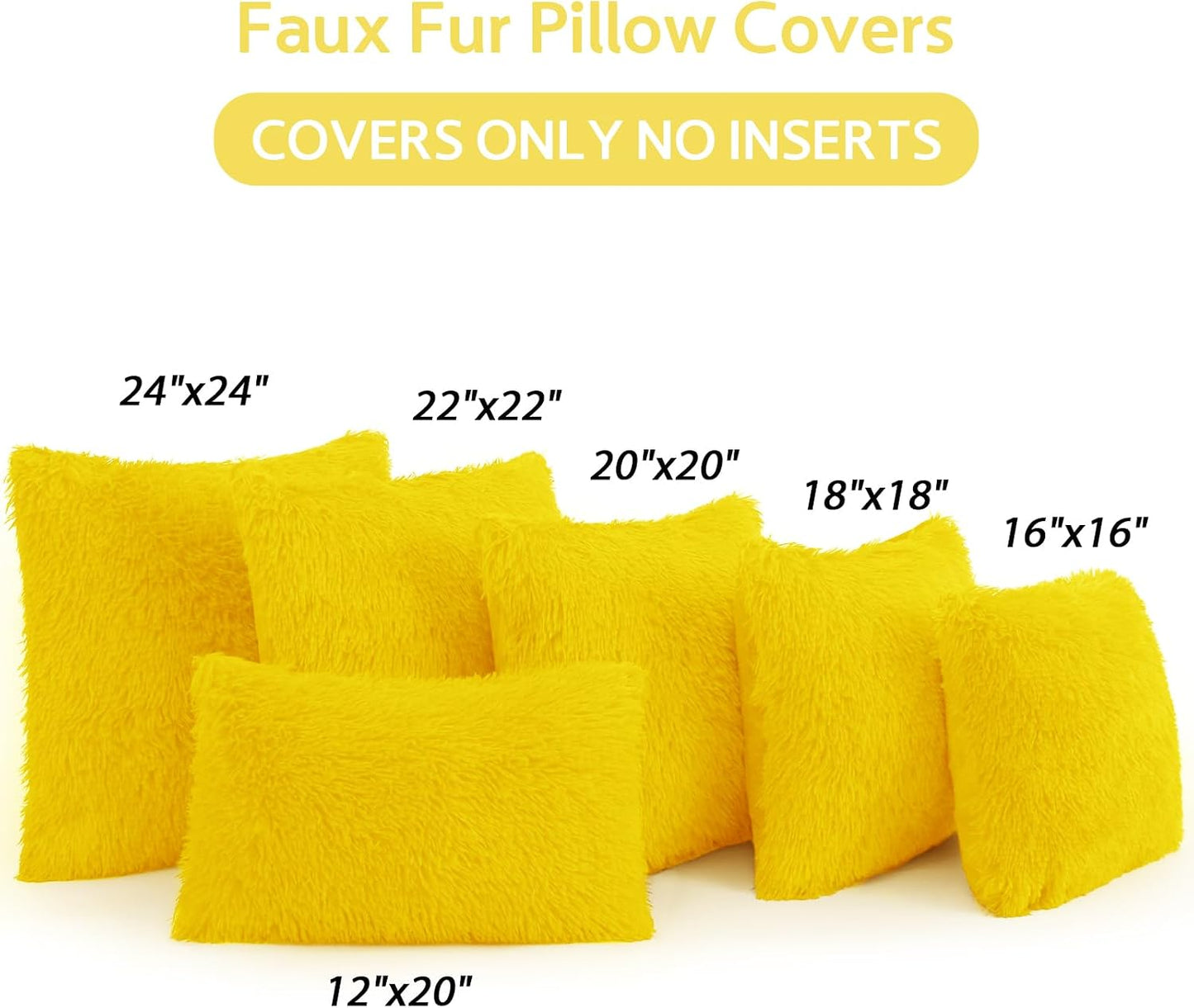BBiggood Yellow Throw Pillow Covers, Pack of 2 Luxury Soft Faux Fur Throw Pillow Covers Decorative Pillow Covers for Home Decor Couch Living Room Bed Furry Plush Pillow Cover Set, 16 x 16 Inch