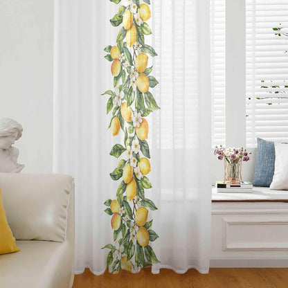 Yellow Lemon Sheer Curtains 84 Inches Long for Living Room/Bedroom, Simple Spring Botanical Fruit Leaves Flower Rod Pocket Voile Kitchen Curtains & Drapes Window Treatment 1 Panel, 52" W x 84" L