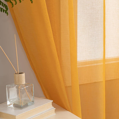 Yellow Sheer Curtains 95 inch Length 2 panels, Rod Pocket Semi Sheer Privacy Curtains, Window Treatments Soft Voile Drapes for Windows Living Room Bedroom French Doors Doorway Divider, 52"Wx 95"L
