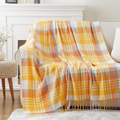 BATTILO HOME Yellow Plaid Throw Blanket for Couch - Plaid Throw Blanket Buffalo Plaid Blankets - Lightweight Farmhouse Outdoor Spring Summer Throw Blankets for Bed, Sofa (50"x60")