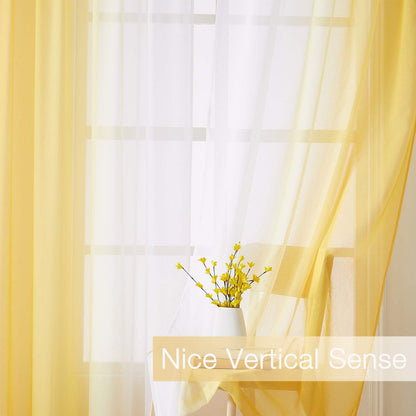 Ombre Faux Linen Sheer Curtains for Bedroom Living Room Rod Pocket, Privacy and Light Filtering, 2 Tone Reversible Gradient Voile Semi Window Curtains, Set of 2 Panels, Yellow, 54 x 63 Inch Length