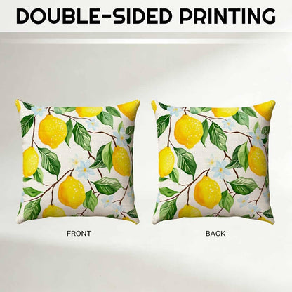 Yellow Lemon and Flower Linen Throw Pillow Covers 16x16 Inches Refreshing Visual Decorative Cushion Lovers of Fresh Designs, Living Room and Bedroom