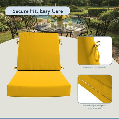 California Umbrella Outdoor Dining Chair, Patio Seat Cushion, 20 x 40 Inch, Premium Outdoor Memory Foam, Fade Resistant, Solstice Olefin Fabric, Fabric Ties, Lemon