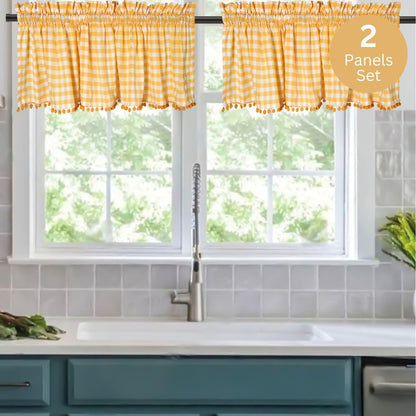 2 Panels Curtain Valances for Kitchen Windows, Bathroom, Living Rooms - Rod Pocket Short Curtain Topper Window Treatment - Farmhouse Rustic Window Valances (2 Pack, W60 x L14, Yellow)