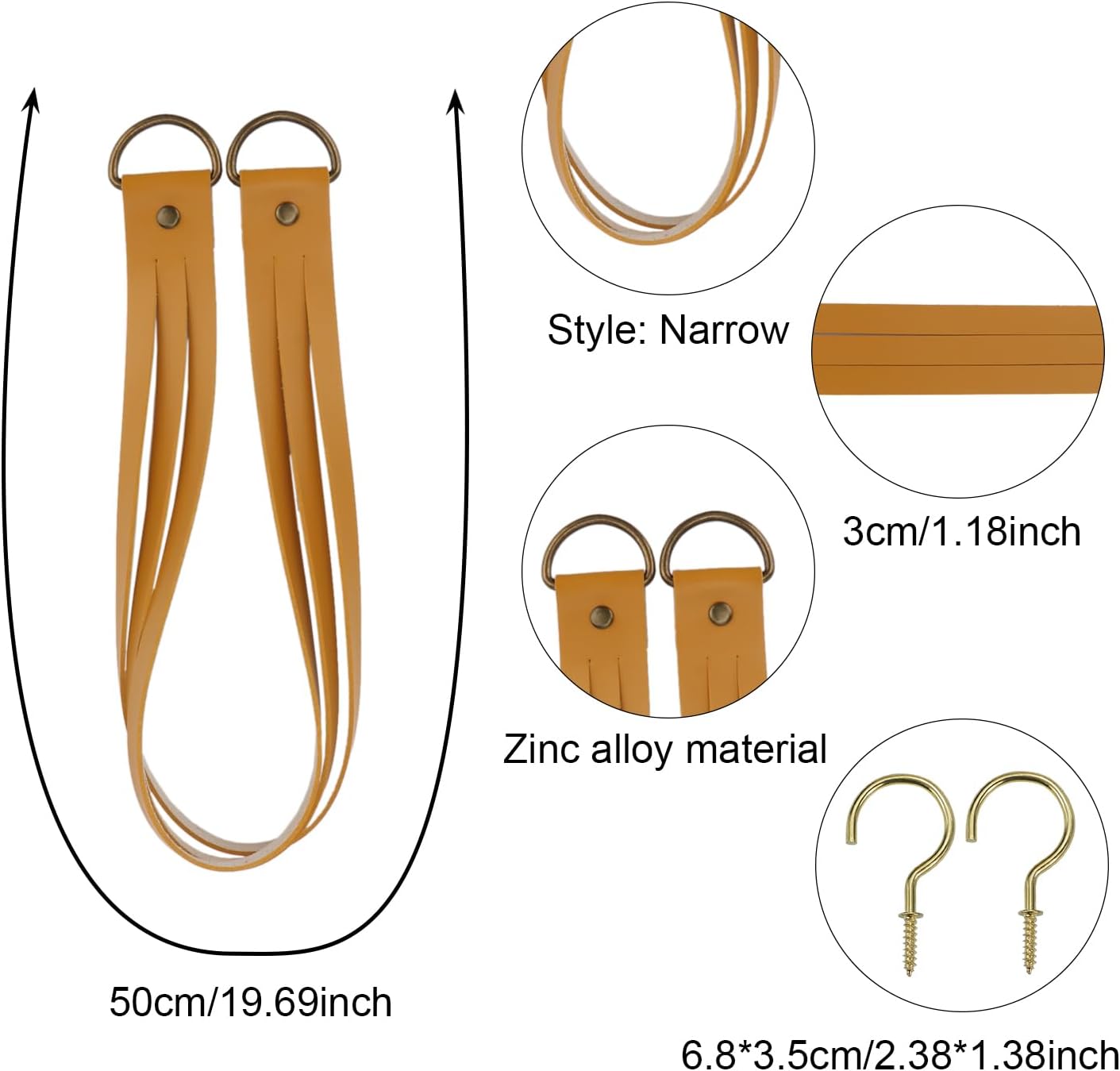 Leather Curtain Tiebacks Curtain Buckle Vintage Curtain Tie Backs Leather Curtain Rod Holder for Home Offic Living Room Bedroom 2 Pcs (Earth Yellow, Narrow)