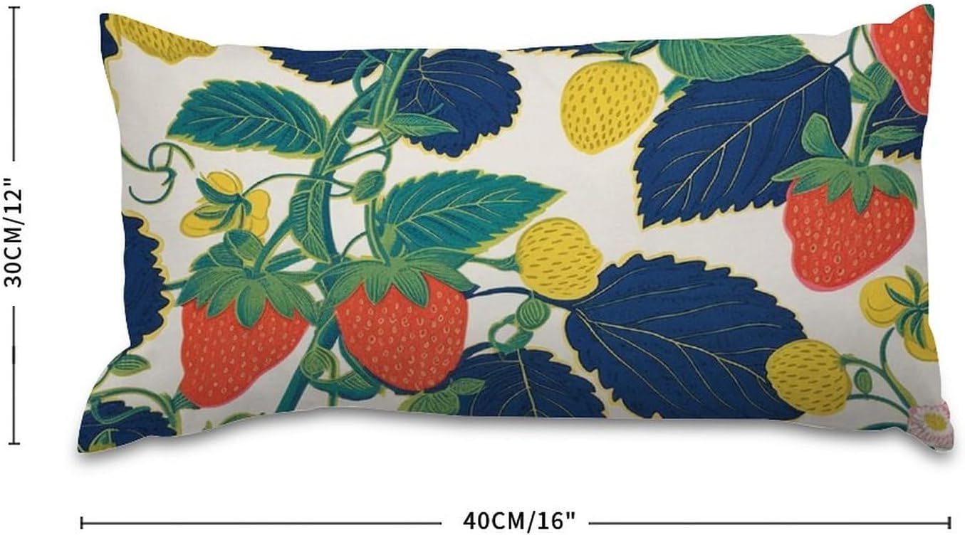 Chinoiserie Throw Pillow Case Summer Cherry Lemon Citrus Garden Rectangle Lumbar Pillow Case Traditional Decorative Pillow Home Cotton Linen 12x16 Boho Cushion Cover for Couch Sofa Car