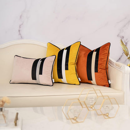 Yangest Yellow Decorative Velvet Throw Pillow Cover Striped Patchwork Cushion Case Modern 18x18 Inch Pillowcase for Sofa Couch Bedroom Living Room Home Decor