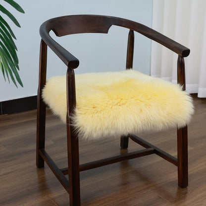 IRIWOOL Square Fur Sheepskin Chair Cover Seat Cushion Pad Super Soft Area Rugs for Living Bedroom Sofa 18" x 18" (Yellow, 18" x 18" (Pack of 1))