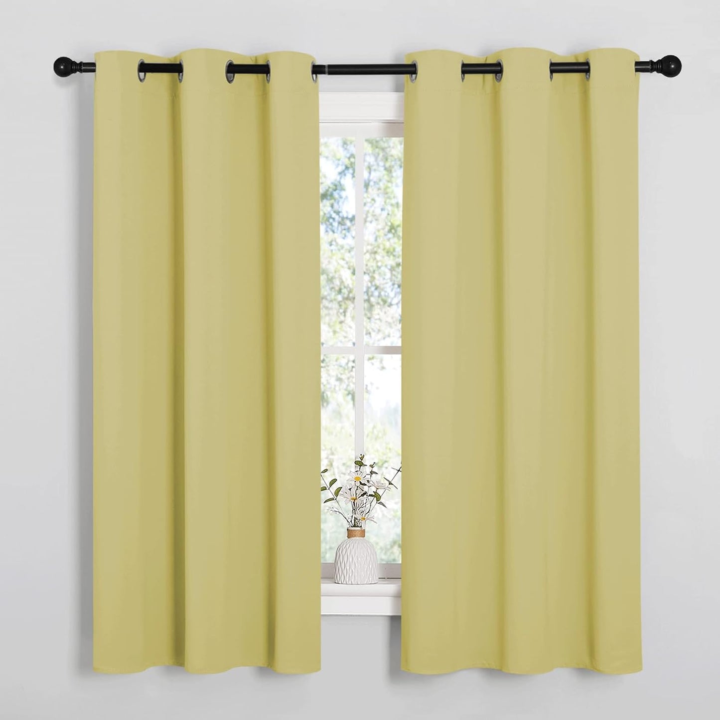 NICETOWN Paler Yellow Blackout Curtains for Bedroom (1 Pair, 42 x 63 inches), Farmhouse Thermal Insulated Room Darkening Drapes for Windows