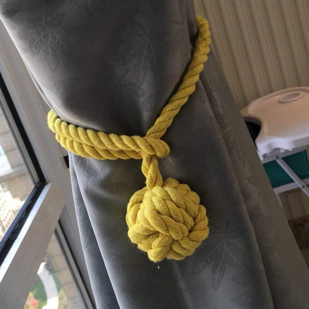 Melaluxe 2 Pack Curtain Tiebacks - Heavy Duty Curtain Rope Tieback, Handmade Rural Decorative Curtain Holdbacks (Yellow)