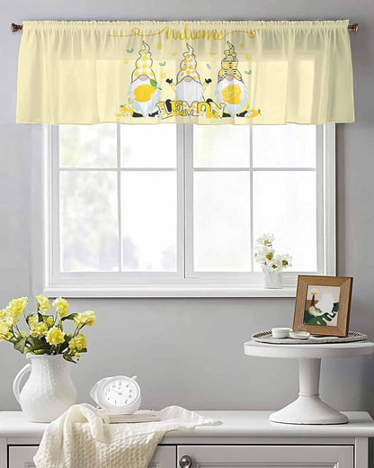 Sheer Valances for Windows Fruit Lemon Gnome Window Valances Rod Pocket Farmhouse Plants Green Leaves Yellow Window Treatment Sheer Curtains for Kitchen Living Room Bedroom Bathroom 54x18in