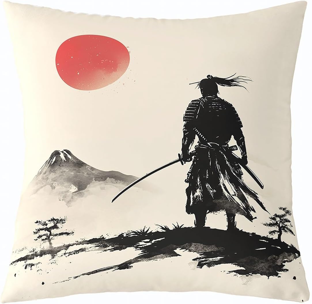 jejeloiu Samurai Throw Pillow Covers 22"x22" 1Pcs Fuji Mountain Pattern Cushion Cover for Sofa Sunset Nature Pattern Decorative Pillow Case Pillowcase Japanese-Style Outdoor Pillows Covers