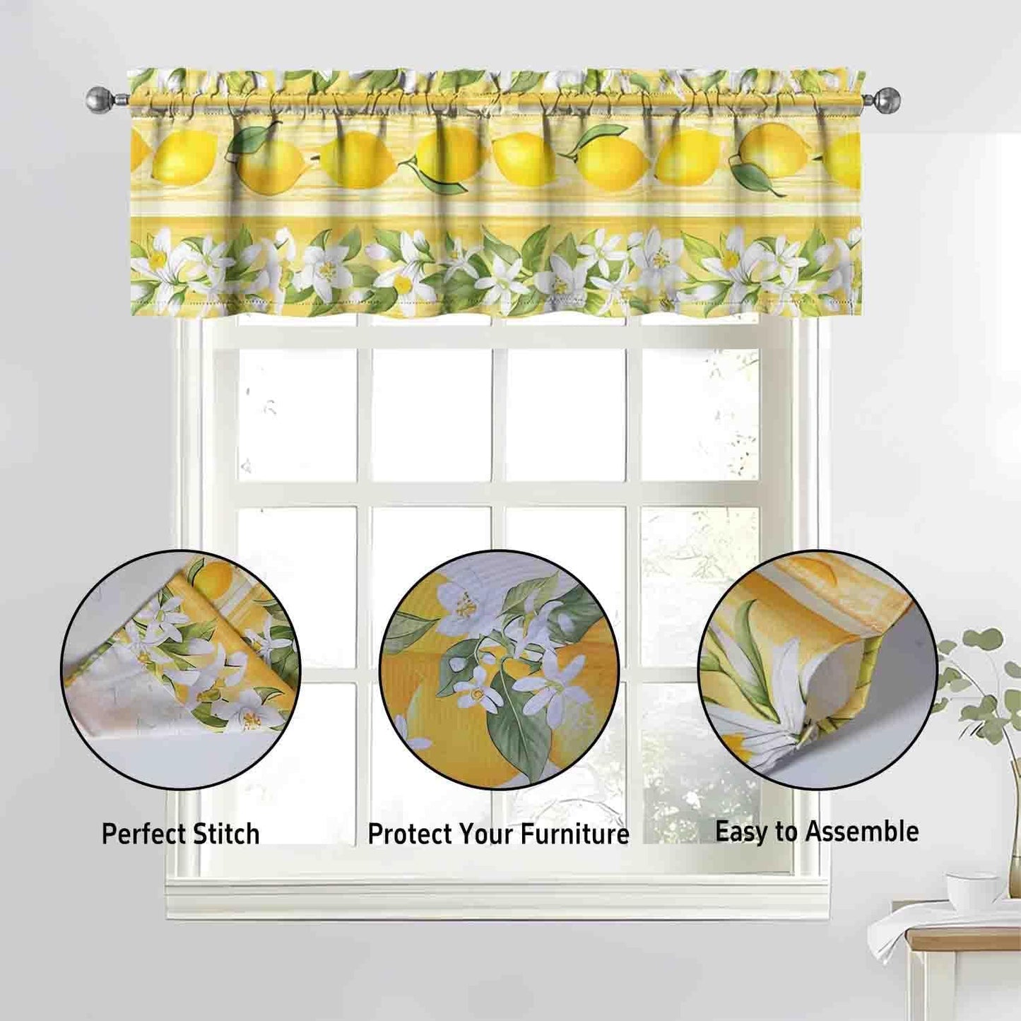 Lemon Kitchen Curtains Sets for Windows Lemon Summer Curtain Sink Window Valance 3 Piece Set Yellow Kitchen Decor Tier Curtains 3 Panels for Living Room Bedroom