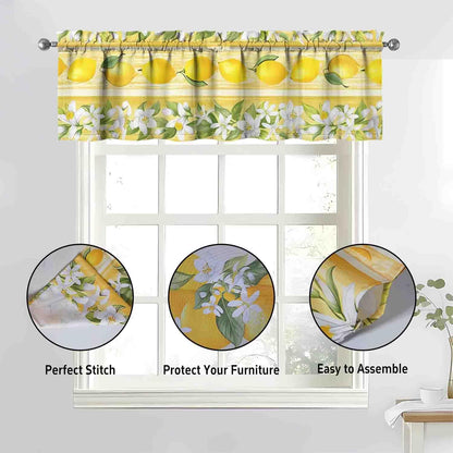 Lemon Kitchen Curtains Sets for Windows Lemon Summer Curtain Sink Window Valance 3 Piece Set Yellow Kitchen Decor Tier Curtains 3 Panels for Living Room Bedroom