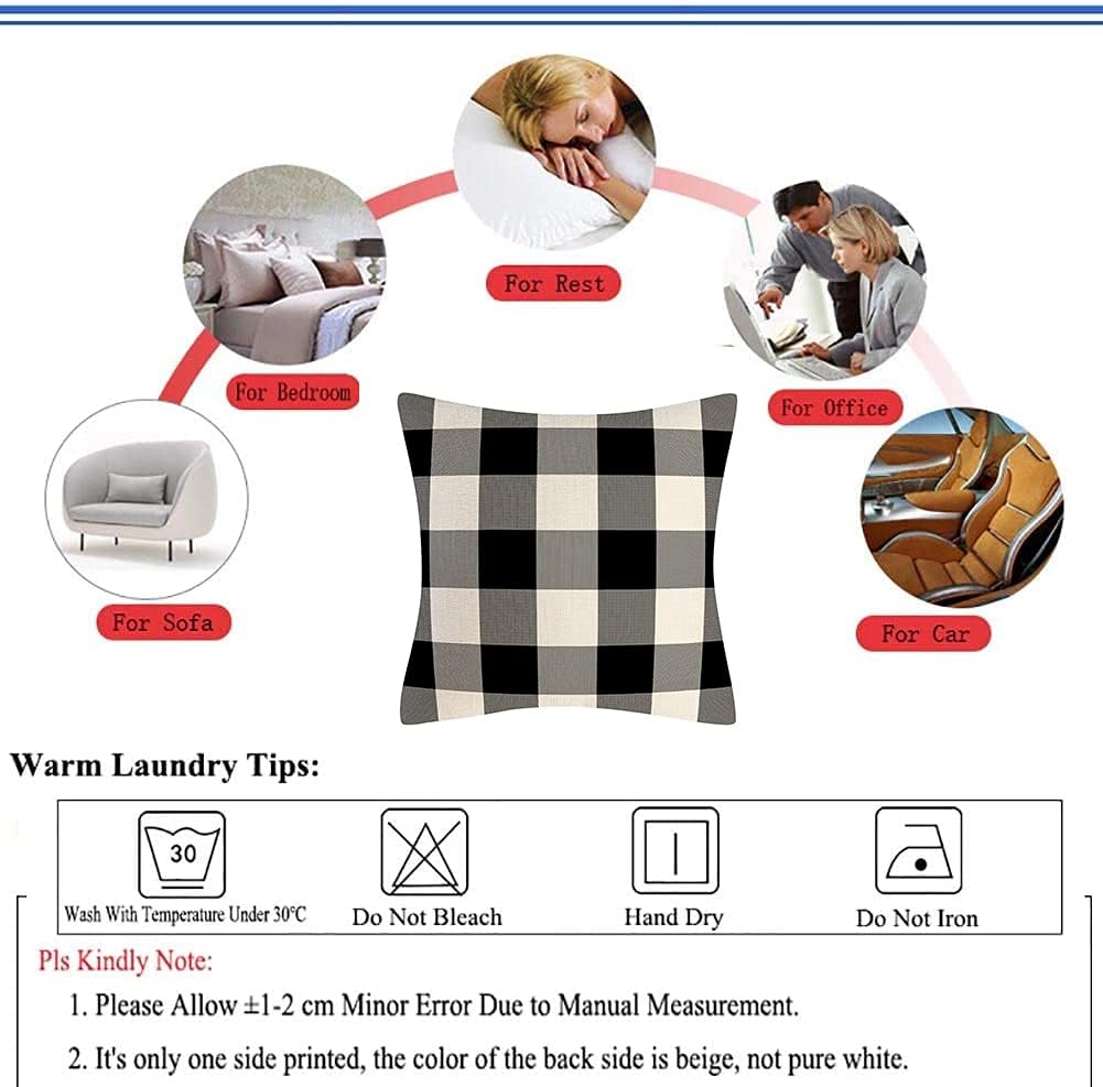 Lemon Yellow Black White Buffalo Check Plaid Throw Pillow Covers Farmhouse Decorative Throw Pillow Case Indoor Outdoor Cushion Cover Pillowcase for Sofa 18 x 18 Inch Set of 2