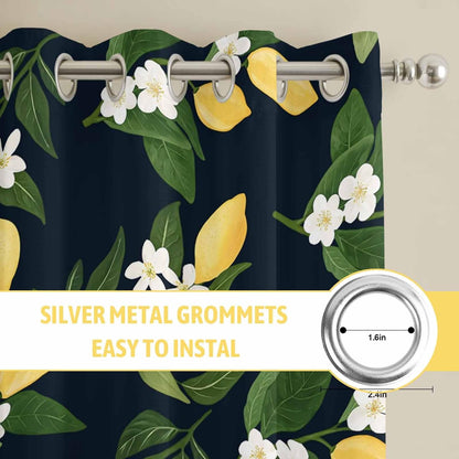 Lemons Yellow Summer Lemon Black Curtains for Bedroom and Living Room, Window Curtains Light Filtering Semi Sheer Window Drapes with Grommet (2 Panels, Each 52" W x 96" L)