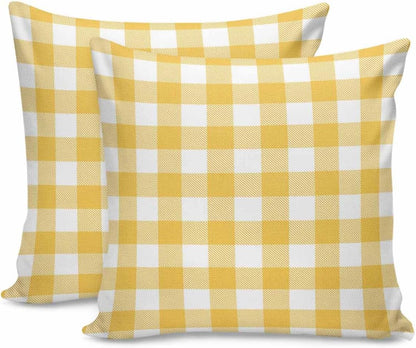 Yellow Buffalo Check Plaid Pillow Covers 18x18 Set of 2, Cotton Linen Reversible Throw Pillows Covers for Outdoor Couch Sofa Living Room, Farmhouse Style Decorations Pillow Cases Cushion Cover