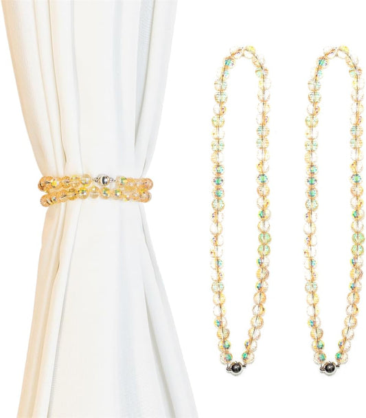 1 Pair of Luxury Crystal Beaded Magnetic Curtain Tieback and Holdback Curtain Clips Curtain Buckle Curtain Holder Blingbling Curtain Holdbacks (Yellow)