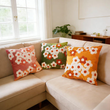 Tufted Yellow Flower Throw Pillow Cover 18x18in,Boho Floral Embroidered Pillow Cover,Summer Decorative Coushion Cover for Couch, Sofa, Bed, Living Room,Bedroom