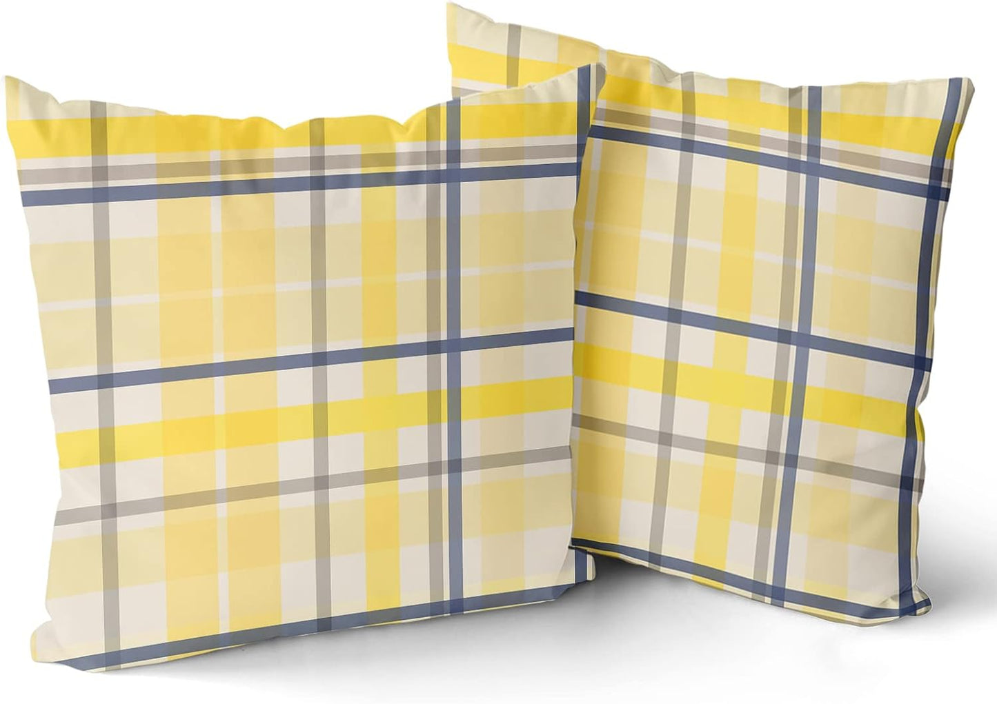 Yellow Navy Blue Pillow Covers 18x18 Set of 2 Light Yellow Grey Buffalo Plaid Decorative Throw Pillows Spring Summer Decorations Pillowcase Cotton Square Cushion Cover Decor for Home Couch Bed Soft