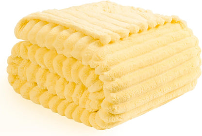 Vessia Flannel Fleece Throw Blanket for Couch,Sofa,Bed, 300GSM Striped Light Yellow Throw Blanket for Adults and Kids, Super Soft Warm Cozy Lightweight Home Decor for All-Season(50x70inch)