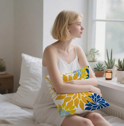 Boho Floral Abstract Pillow Cover,Yellow Blue Dahlia Decorative Cushion Case to Sofa/Bed/Living Room, Gift for Mom, Friends,Housewarming, Birthdays & Spring Summer Home Decor,18x18 Inch