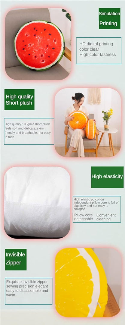 Fruit Pillow Creative Home Sofa Tatami Pillow Watermelon Futon Shaped Round Cushion Pillow(Lemon,35cm)